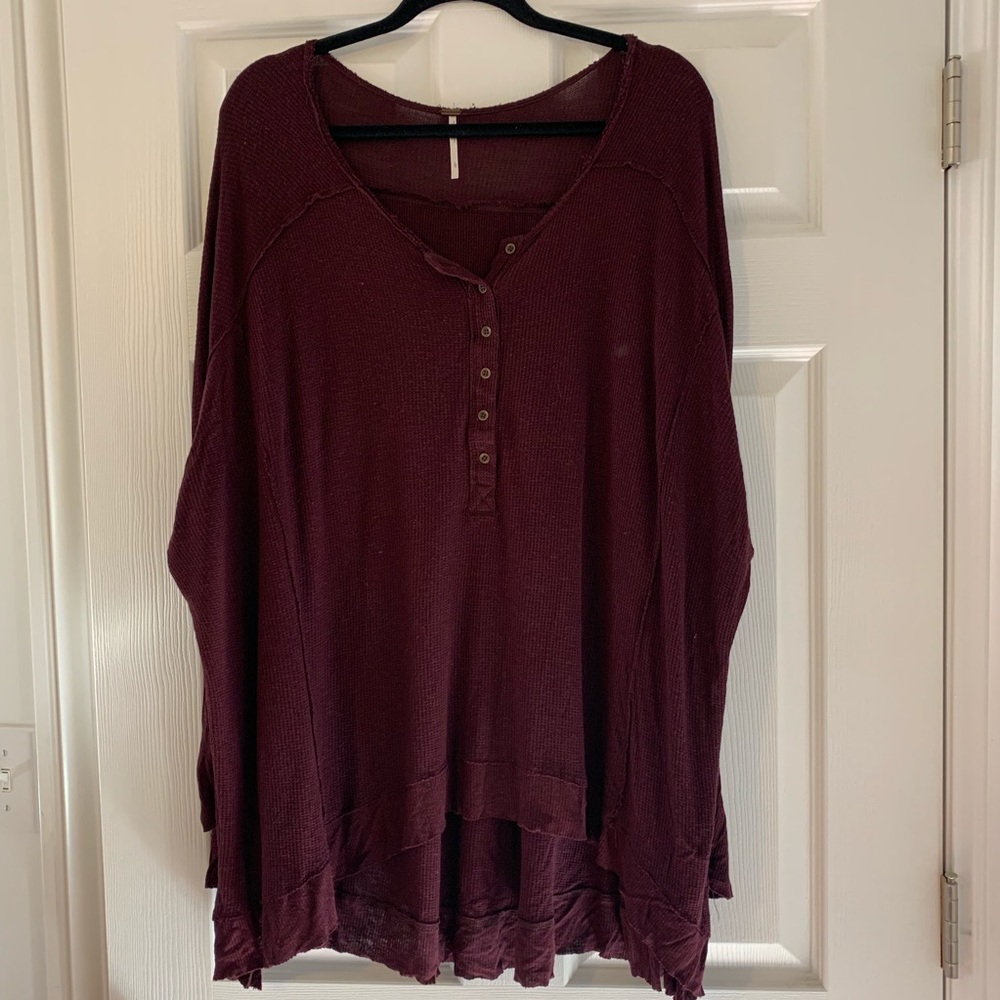 Free People Burgundy Long Sleeve Waffle